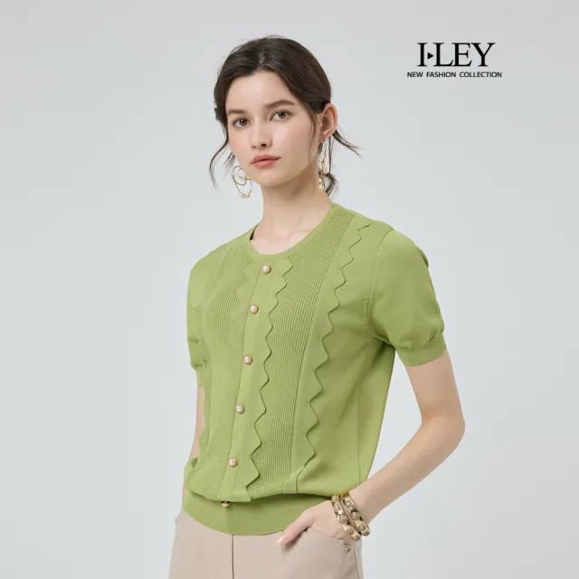 【ILEY 伊蕾】珍珠排釦造型縲縈針織上衣(綠；M-XL；1251175010)