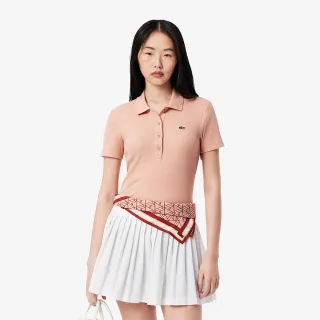【LACOSTE】女裝-修身有機棉短袖Polo衫(粉膚色)