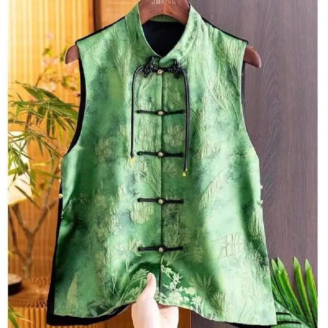 【巴黎精品】唐裝上衣中國風馬甲(立領肌理提花背心女外套2色n1jf60)