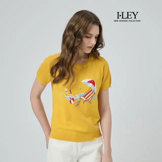 【ILEY 伊蕾】海攤緹織萊賽爾針織上衣(黃；M-2L；1251455013)