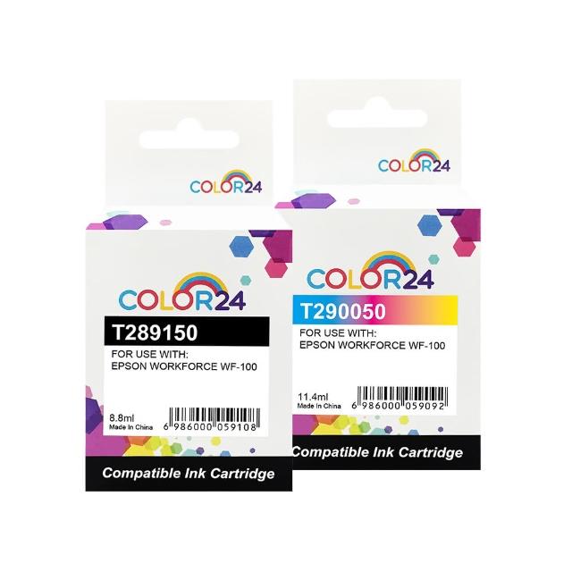 【COLOR24】for EPSON 1黑1彩組 T289150+T290050/NO.289+NO.290 相容墨水匣(適用 WorkForce WF-100)