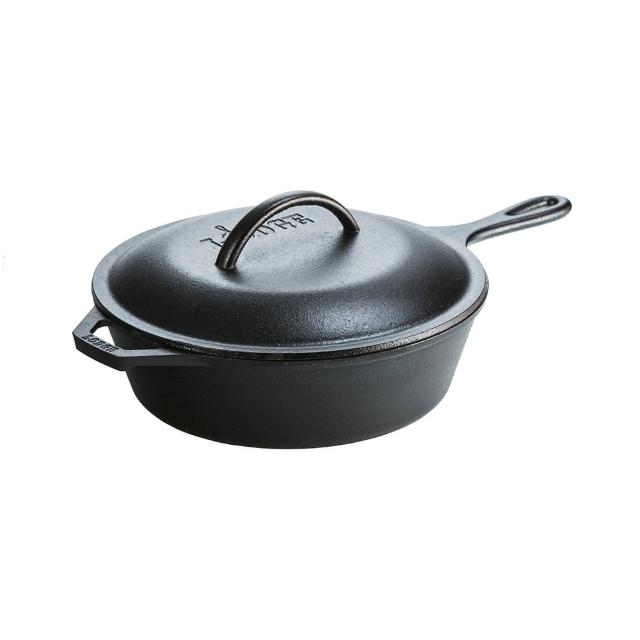 【LODGE】美國製鑄鐵平底深煎鍋附蓋-27cm (鑄鐵煎鍋/油炸鍋/鑄鐵鍋/平底深鍋/L8CF3)