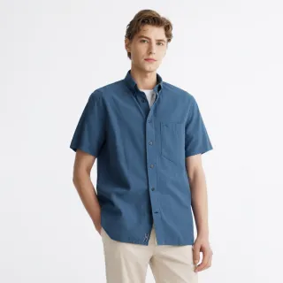 【Tommy Hilfiger】官方旗艦館 泡泡紗短袖襯衫 _藍色