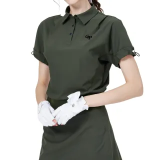 【GoPlayer】女寬鬆版短袖上衣-黑.軍綠(高爾夫球衫  運動衫 透氣寬鬆polo衫)