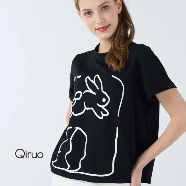 【Qiruo 奇若名品】專櫃女裝黑色上衣3212A 舒適純棉T☆