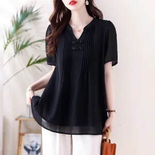 【ALLK 歐楷】新品 打褶長版上衣 黑色(尺寸L-XXL/中大尺碼/涼爽/透氣)