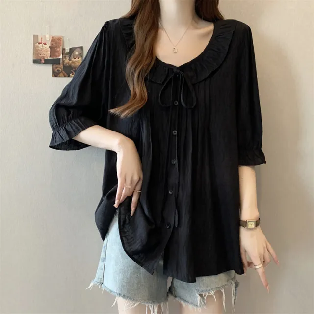 【ALLK 歐楷】新品 綁帶娃娃領上衣 共3色(尺寸L-XXL/中大尺碼/涼爽/透氣)