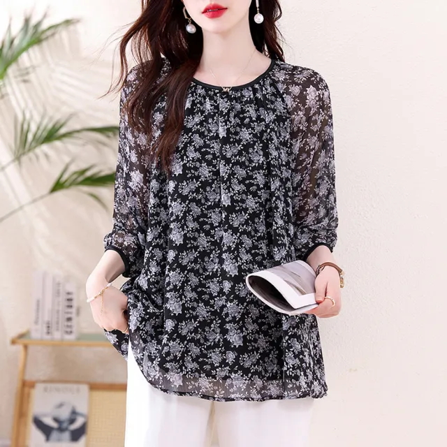 【ALLK 歐楷】新品 印花配色上衣 白花(尺寸L-XXL/中大尺碼/涼爽/透氣)