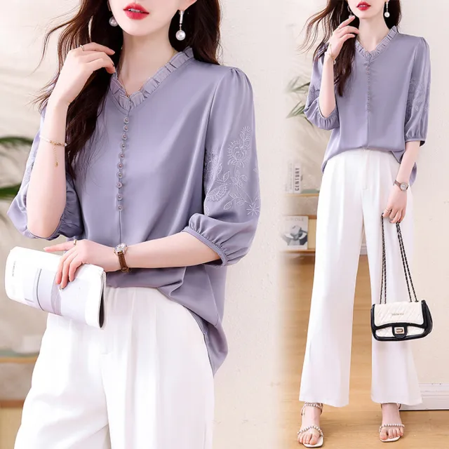 【ALLK 歐楷】新品上架 立領繡花上衣 圖片色(尺寸L-XXL/中大尺碼/涼爽/透氣)