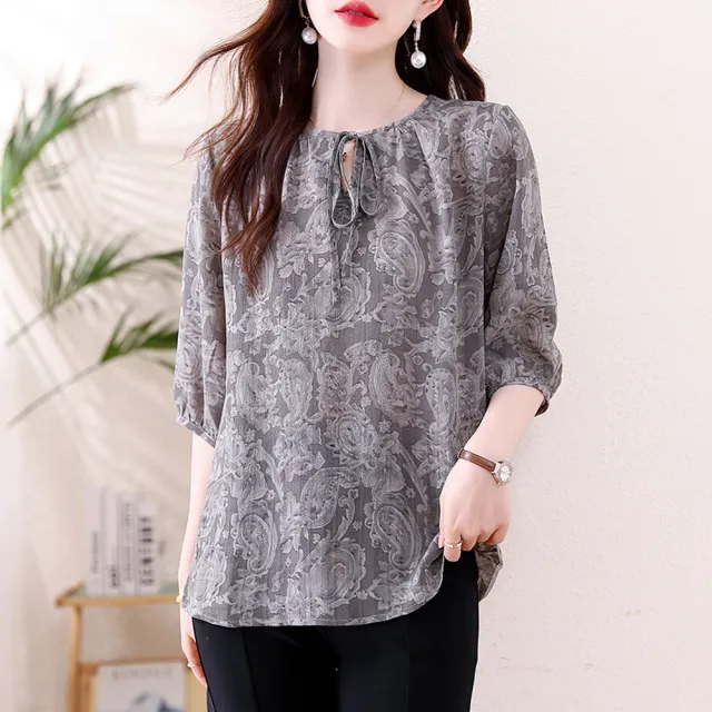 【ALLK 歐楷】新品上架  長版印花雪紡衫上衣 共2色(尺寸L-XXL/中大尺碼/涼爽/透氣)