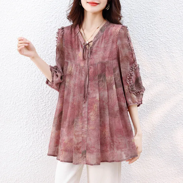 【ALLK 歐楷】新品 綁帶印花上衣 圖片色(尺寸L-XXL/中大尺碼/涼爽/透氣)