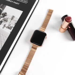【Watchband】Apple Watch 全系列通用錶帶 蘋果手錶替用錶帶 竹節 勾扣 不鏽鋼錶帶(玫瑰金色)
