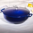 【法國Staub】圓形琺瑯鑄鐵鍋燉炒多用魚鍋28cm-深藍色/4.65L(德國雙人牌集團官方直營)