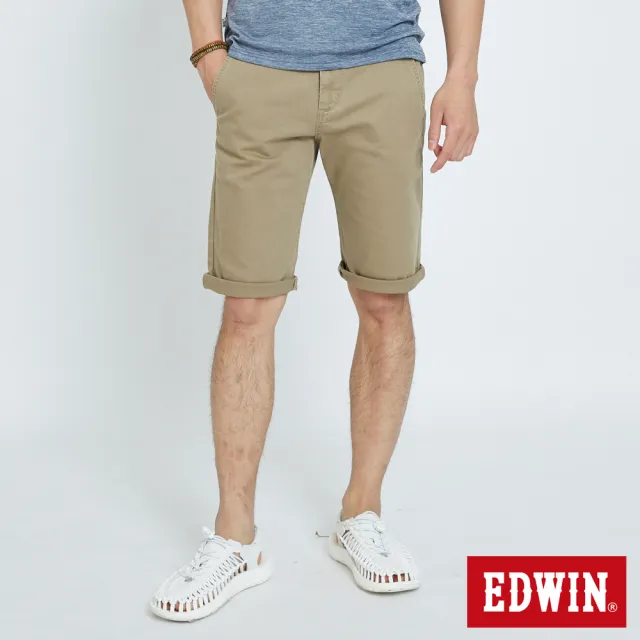 【EDWIN】男裝 基本斜袋休閒短褲(褐色)