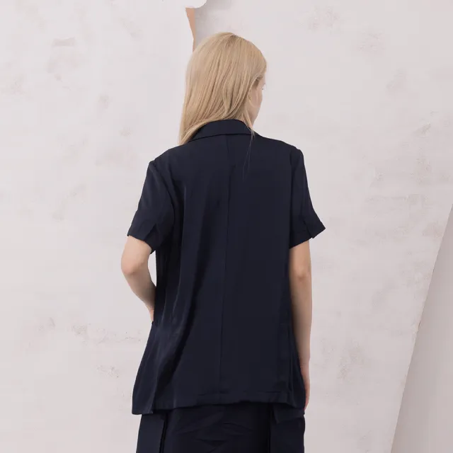 【MASTINA】OVERSIZE短袖西裝外套(深藍 米/魅力商品)