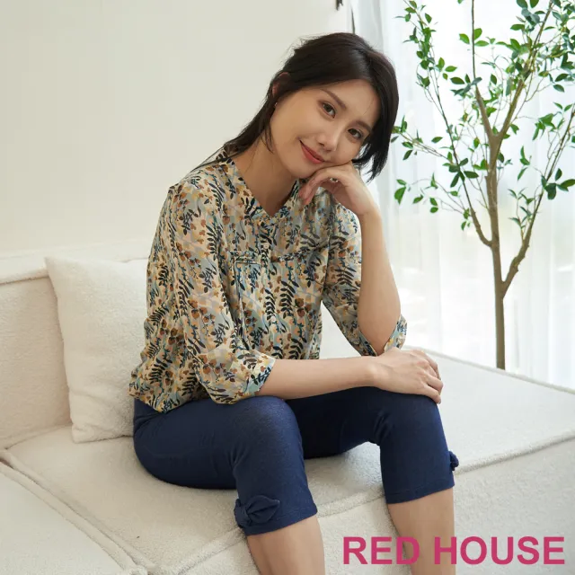 【RED HOUSE 蕾赫斯】蝴蝶結舒適百搭內搭褲(深藍色)