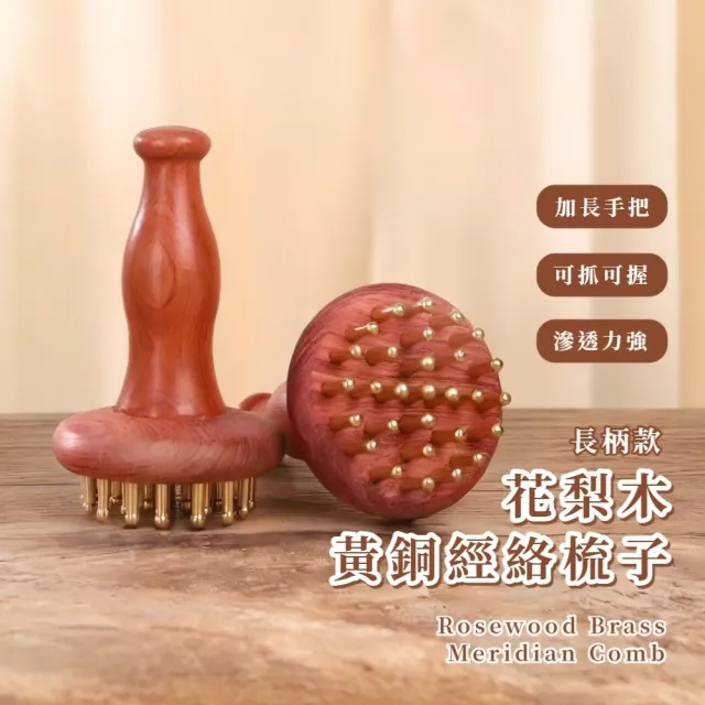 花梨木黃銅經絡梳子(按摩器 經絡刷 木質刷 頭部按摩梳 拍打器 按摩刷 揉肚 穴位 黃銅梳)