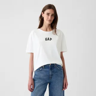 【GAP】女裝 Logo刺繡/印花圓領短袖T恤-白色(407990)