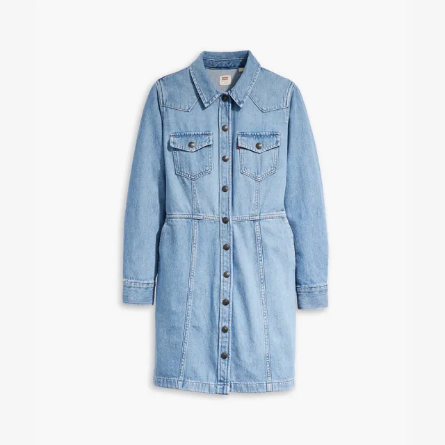 【LEVIS】女款 經典丹寧牛仔長袖洋裝 上衣 熱賣單品 A7592-0001