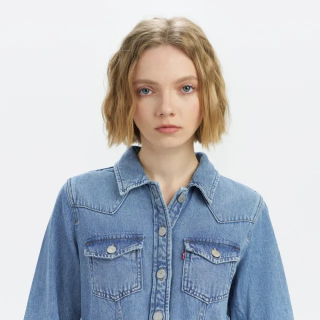 【LEVIS】女款 經典丹寧牛仔長袖洋裝 上衣 熱賣單品 A7592-0001