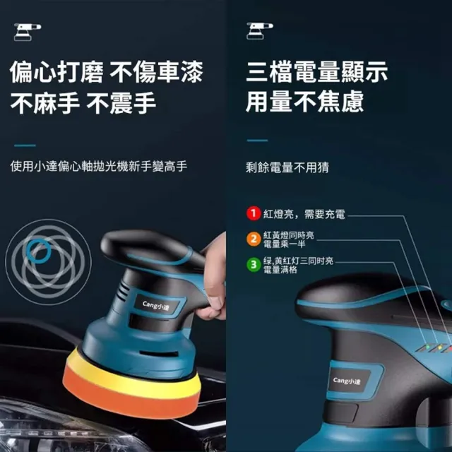 【Cang小達】拋光機 六檔調速拋光機 無刷DA打蠟機（五節兩電+座充）帶數顯(DA偏心機/無線拋光機)