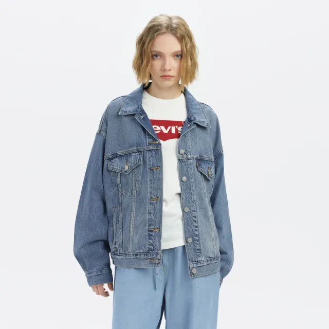 【LEVIS】女款 90年寬鬆版牛仔外套/寬袖設計/天絲棉/精工中藍染水洗 熱賣單品
