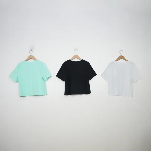 【Dailo】可愛貓咪刺繡口袋短版棉短袖上衣(黑 白 綠)