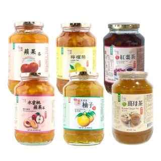 【韓味不二】韓國有果肉傳統生茶系列2罐組1kg/罐(生薑茶/柚子茶/蘋果茶950g/紅棗茶/水蜜桃蘋果茶/檸檬茶)