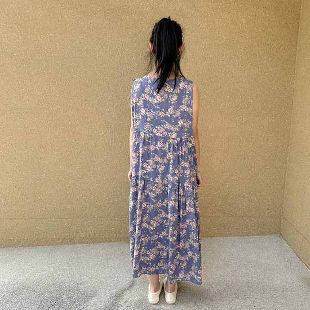 【Hana Mokuba】花木馬日系女裝無袖優雅花朵休閒洋裝(洋裝)