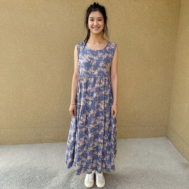 【Hana Mokuba】花木馬日系女裝無袖優雅花朵休閒洋裝(洋裝)