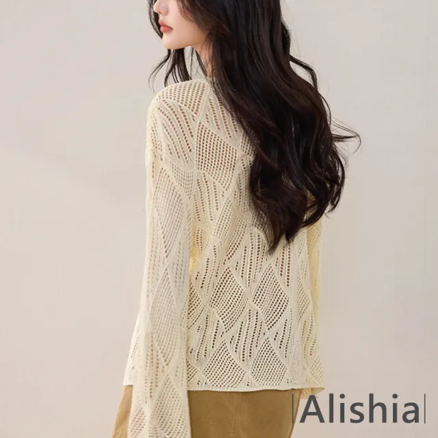 【Alishia】春夏氣質圓領鏤空針織罩衫上衣 S-XL(米色)