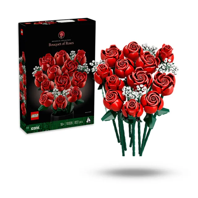 【LEGO 樂高】Botanicals 10328玫瑰花束 & 10342 優雅粉紅花束 2入組(居家擺飾 禮物 花藝 手工藝 情人節禮