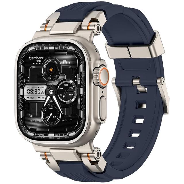 【Amband】AmBand Apple Watch 智能錶帶 ☆ M1S Metal 鈦色扣x藍錶帶(49mm - Apple Watch Ultra 3 /2 / 1)