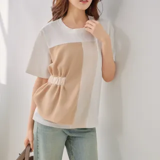 【MYDRESS】撞色抓皺感短袖上衣