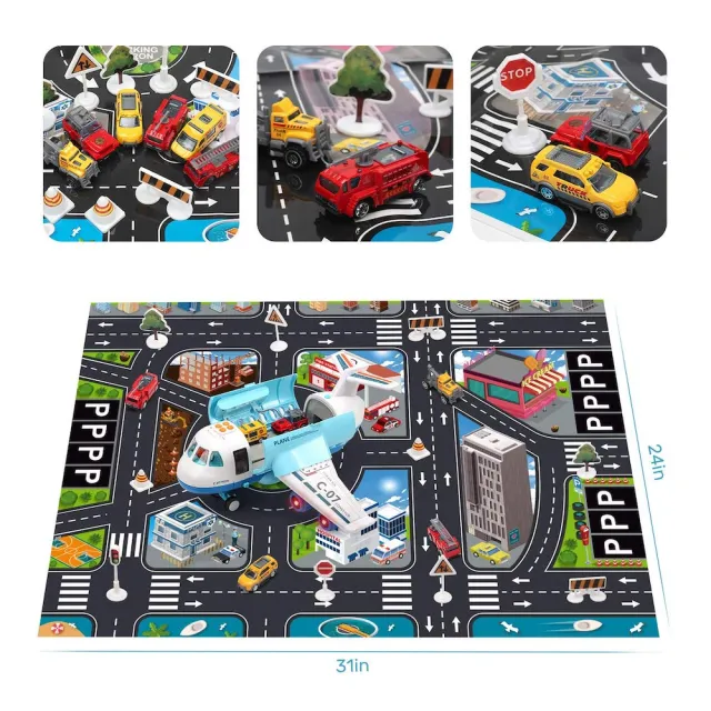 【CuteStone】聲光救援運輸噴霧飛機套裝玩具(飛機玩具 生日玩具 小汽車 兒童益智玩具)