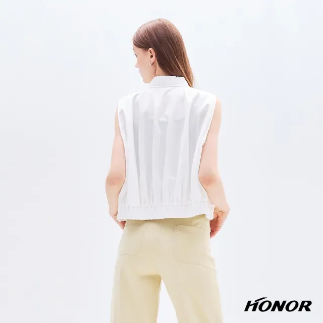 【HONOR 山形屋】出清品 荷葉立領鬆緊下擺無袖外套-白(限定出清)