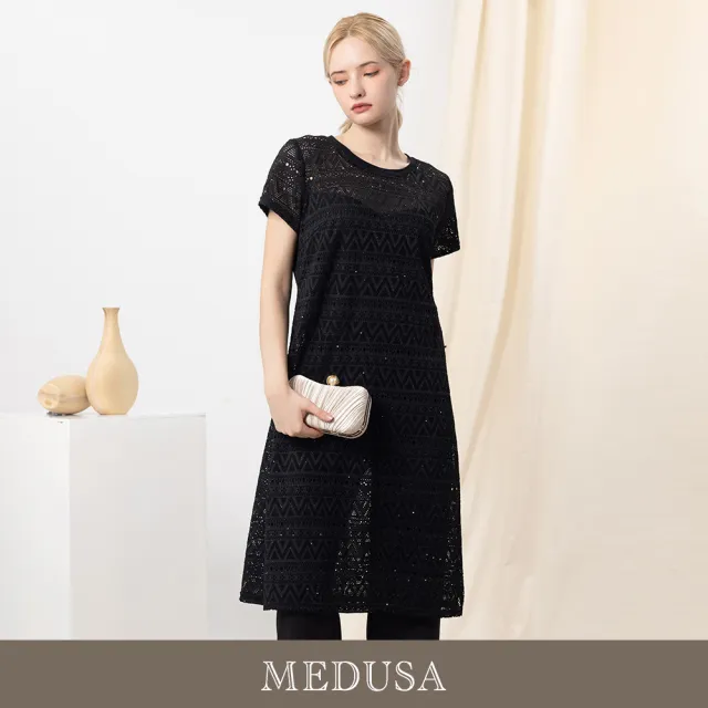 【MEDUSA 曼度莎】現貨-微光點點鏤空長版罩衫上衣(M-XL)|長版罩衫 女裝外搭 休閒上衣(601-33606)