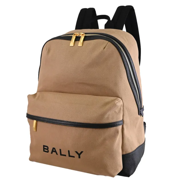 【BALLY】簡約燙印LOGO帆布大旅用包商務包後背包(卡其)
