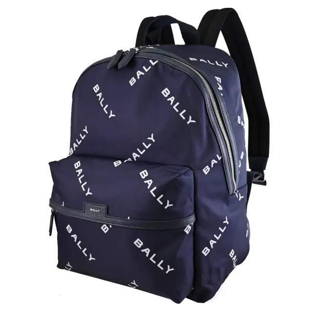 【BALLY】經典LOGO印花尼龍拼接大旅用包商務包後背包(深藍)
