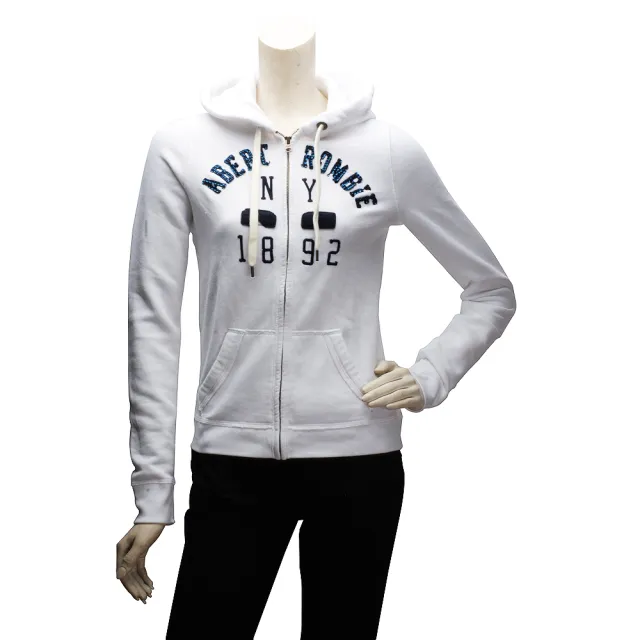 【Abercrombie & Fitch】字母X方塊內刷毛拉鍊帽T外套(女-白-609835761)