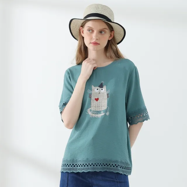 YASA 日系彩繪雲彩棉蕾絲上衣