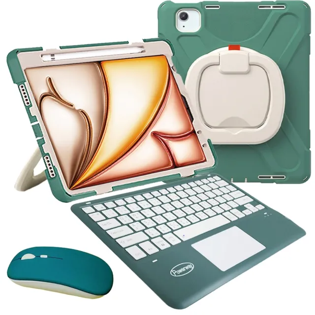 【Powerway】Powerway For 2025 iPad Air 13吋 -M3/2024 -M2專用樂環型藍牙鍵盤-包護殼(送同色無線滑鼠)