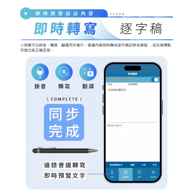【Philips 飛利浦】智能錄音筆 VTR5900(逐字稿 小飛筆 AI摘要 同步翻譯 自動標點符號)