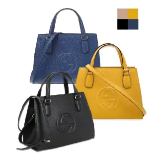 【GUCCI 古馳】607722 經典SOHO系列雙G LOGO牛皮手提/斜背兩用包(顏色任選)