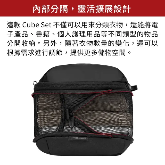 【VICTORINOX 瑞士維氏】Travel Essentials 旅行收納Cube Set-黑(653360)