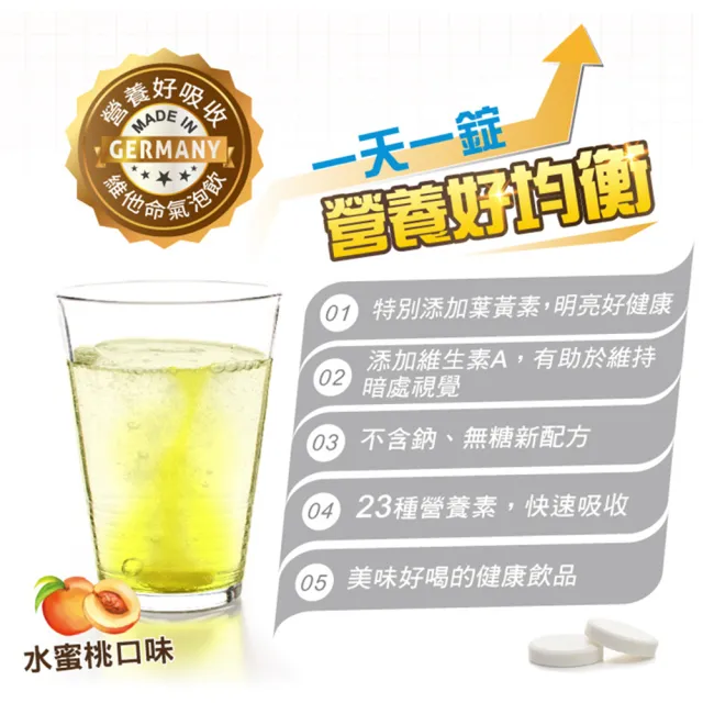 【Heilusan 好立善】成人綜合維他命發泡錠20錠3入組(蜜桃口味 葉黃素.維他命A.D.B群.葉酸.鈣.鎂.鋅.鐵.硒)
