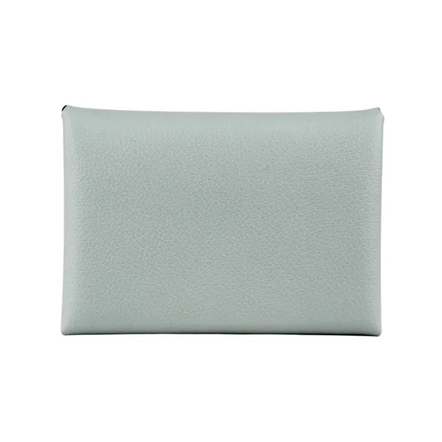 【Hermes 愛馬仕】Calvi Duo Evercolor皮釦式卡片夾/零錢包(冰川藍)