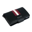 【BALLY】紅白條紋防刮皮革防盜按壓式卡夾(黑色)
