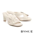 【BYHUE】簡約氣質純色蝴蝶結羊皮軟芯方頭高跟拖鞋(白)