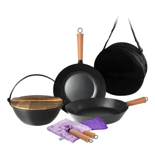 【仙德曼 SADOMAIN】（7件組）戶外露營鍋具-木蓋不沾鍋具(戶外/登山/露營用品/野炊/旅行)